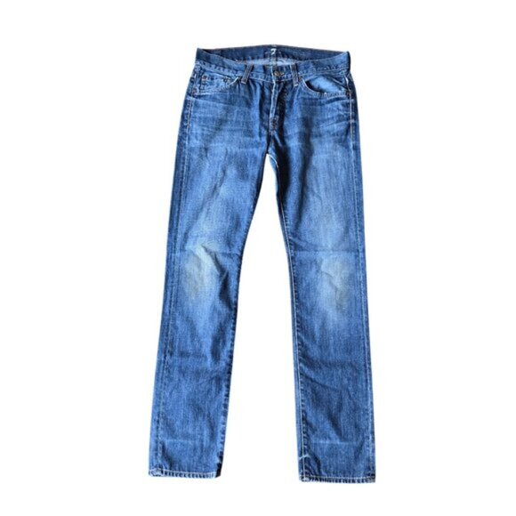 7 For All Mankind Rhigby Button Fly Skinny Blue denim Jeans. Size 30 - Picture 1 of 7